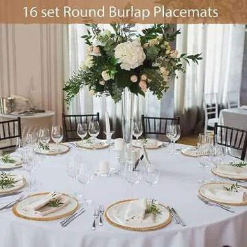 16 Pieces Burlap Round Braided Placemats 15 Inch Vintage Farmhouse Fringed Edges Table Mats Boho Placemats Natural Jute Fibers Placemats Decoration for Christmas Wedding Parties(Brown Trim)