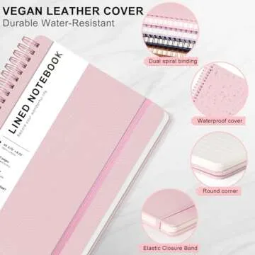 ABERLLS Pink Lined Spiral Journal Notebook with 160 Pages, 8×5.7in, A5 Spiral Notebook, Journaling Notebooks for Work, School, Women, Men, College Ruled Spiral Notebook, Hardcover Leather Journals