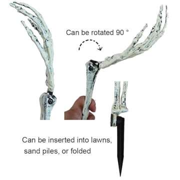 AOFOX Halloween Realistic Skeleton Stakes Zombie Ghost Arm Stake Severed Plastic Skeleton Hands Yard Signs for Lawn Stakes Garden Halloween Props Decoration(4 Pcs White&Black)