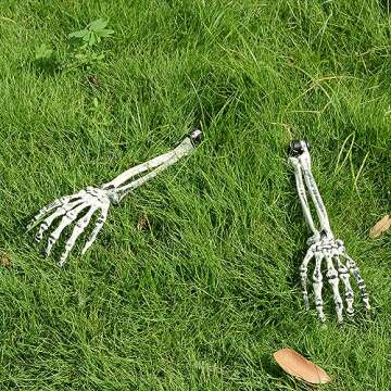 AOFOX Halloween Realistic Skeleton Stakes Zombie Ghost Arm Stake Severed Plastic Skeleton Hands Yard Signs for Lawn Stakes Garden Halloween Props Decoration(4 Pcs White&Black)