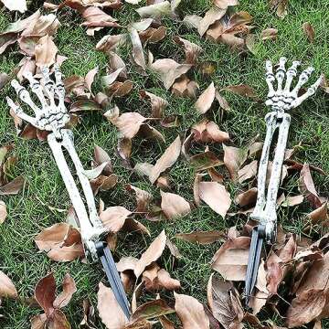 AOFOX Halloween Realistic Skeleton Stakes Zombie Ghost Arm Stake Severed Plastic Skeleton Hands Yard Signs for Lawn Stakes Garden Halloween Props Decoration(4 Pcs White&Black)