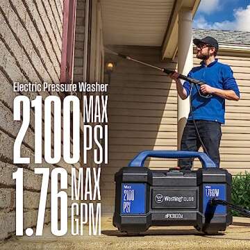 Westinghouse ePX3100v Electric Pressure Washer, 2100 Max PSI 1.76 Max GPM, Built-in Carry Handle, Detachable Foam Cannon, Pro-Style Steel Wand, 4-Nozzle Set, for Cars/Fences/Driveways/Home/Patios