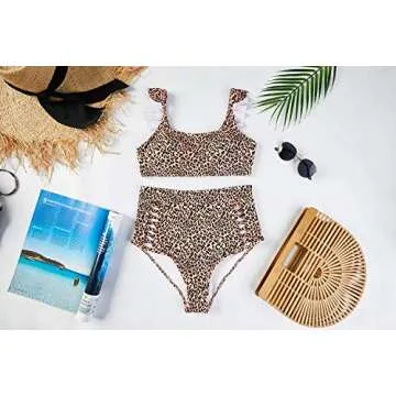 imesrun Leopard High Waisted Halter Swimsuit for Women