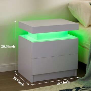 Cubehom White Nightstand Set of 2 LED Night Stand for Bedroom White Modern LED Bedside Table with 2 ...