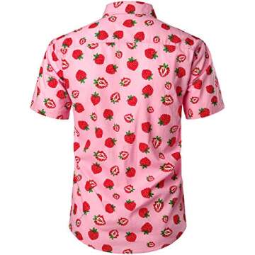 JOGAL Men's Cotton Button Down Short Sleeve Hawaiian Shirt - Vibrant Watermelon Design