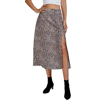LYANER Women's Casual Boho Printed Side Split High Waist Midi Skirt in Leopard