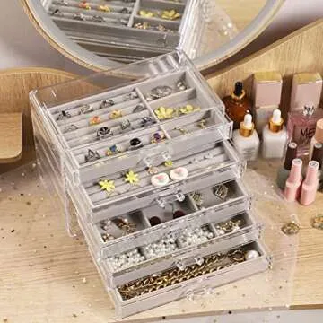 Stylish Cq Acrylic Jewelry Organizer with Velvet Trays