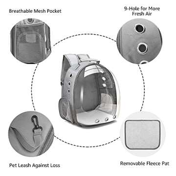 Henkelion Bubble Carrying Bag for Small Medium dogs Cats, Space Capsule Pet Hiking backpack, Airline Approved Travel carrier - Grey
