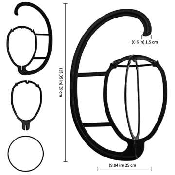 KEILEOHO 10 Pack 15 Inch Wigs Hanger, Portable Hanging Wig Holder Stand, Collapsible Wig Display Hanger, Wig Rack for Multiple Wigs and Hats, Black