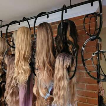 KEILEOHO 10 Pack 15 Inch Wigs Hanger, Portable Hanging Wig Holder Stand, Collapsible Wig Display Hanger, Wig Rack for Multiple Wigs and Hats, Black