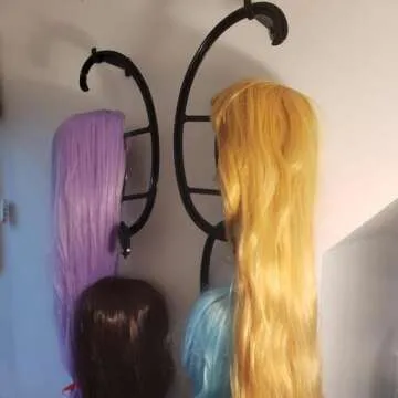 KEILEOHO 10 Pack 15 Inch Wigs Hanger, Portable Hanging Wig Holder Stand, Collapsible Wig Display Hanger, Wig Rack for Multiple Wigs and Hats, Black