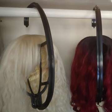 KEILEOHO 10 Pack 15 Inch Wigs Hanger, Portable Hanging Wig Holder Stand, Collapsible Wig Display Hanger, Wig Rack for Multiple Wigs and Hats, Black