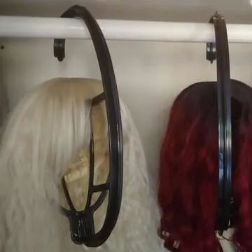 KEILEOHO 10 Pack 15 Inch Wigs Hanger, Portable Hanging Wig Holder Stand, Collapsible Wig Display Hanger, Wig Rack for Multiple Wigs and Hats, Black