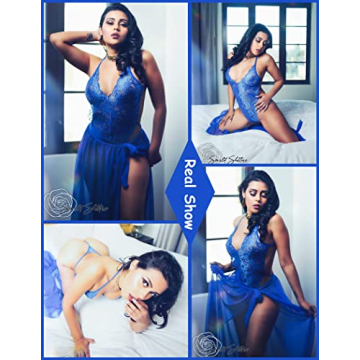 Avidlove Women's Sexy Lace Bodysuit with Skirt - XX-Large Blue