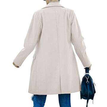 Fazortev Womens Casual Long Sleeve Wool Blend Pea Coat Lapel Notched Collar Warm Midi Jacket Overcoat