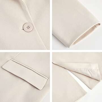 Fazortev Womens Casual Long Sleeve Wool Blend Pea Coat Lapel Notched Collar Warm Midi Jacket Overcoat