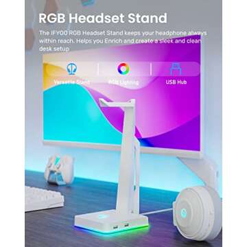 IFYOO RGB Gaming Headset Stand with 2 USB Ports, Game Headphone Mount for PC, Xbox One, PS4, Switch,...