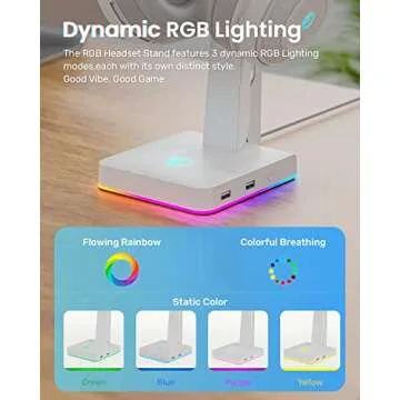 IFYOO RGB Gaming Headset Stand with 2 USB Ports, Game Headphone Mount for PC, Xbox One, PS4, Switch, Earphone Holder Hanger, Great for Gaming Stations, Fancy Desk Gamer Accessories, White