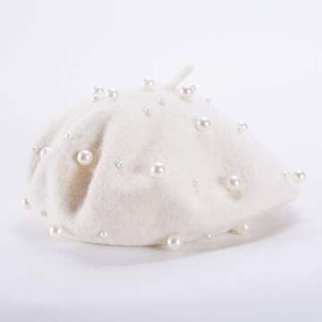 Lawliet Sweet French Womens Pearl Beaded 100% Wool Beret Cap Winter Hat Y91 (Beige)