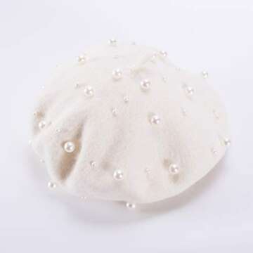 Lawliet Sweet French Womens Pearl Beaded 100% Wool Beret Cap Winter Hat Y91 (Beige)