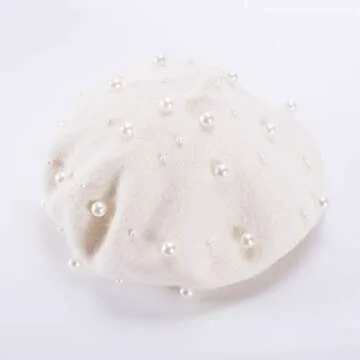Lawliet Sweet French Womens Pearl Beaded 100% Wool Beret Cap Winter Hat Y91 (Beige)