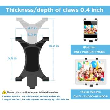 IPOW 360 Degree Rotatable Break-Resistant iPad Tripod Mount Adapter, Universal Tablet Clamp Holder Fits Ipad, Ipad Air, Pro, Mini, Microsoft Surface, Nexus, for Tripod Monopod, Selfie Stick,Tabletop