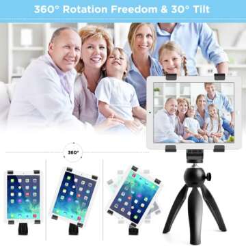 IPOW 360 Degree Rotatable Break-Resistant iPad Tripod Mount Adapter, Universal Tablet Clamp Holder Fits Ipad, Ipad Air, Pro, Mini, Microsoft Surface, Nexus, for Tripod Monopod, Selfie Stick,Tabletop