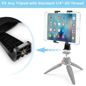 IPOW 360 Degree Rotatable Break-Resistant iPad Tripod Mount Adapter, Universal Tablet Clamp Holder Fits Ipad, Ipad Air, Pro, Mini, Microsoft Surface, Nexus, for Tripod Monopod, Selfie Stick,Tabletop