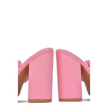 Cape Robbin RIE Del Chunky High Heels for Women, Strappy Shoes with Square Open Toe - Pink Size 8.5