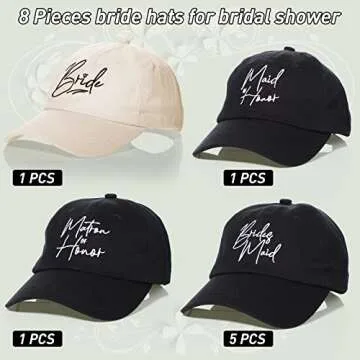 Unittype 8 Pcs Bachelorette Hats Bride Hats for Bachelorette Party Bridesmaid Bride Baseball Cap for Bridal Wedding Trip (Black, White)