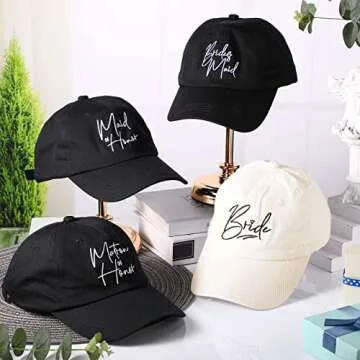 Unittype 8 Pcs Bachelorette Hats Bride Hats for Bachelorette Party Bridesmaid Bride Baseball Cap for Bridal Wedding Trip (Black, White)