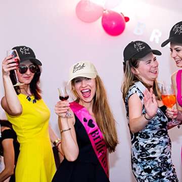 Unittype 8 Pcs Bachelorette Hats Bride Hats for Bachelorette Party Bridesmaid Bride Baseball Cap for Bridal Wedding Trip (Black, White)