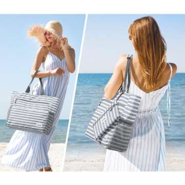 G4Free Beach Bag, Waterproof Sandproof Beach Tote Bag, Large Capacity Foldable for Women, Personaliz...