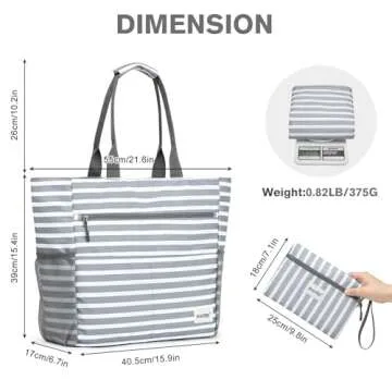 G4Free Beach Bag, Waterproof Sandproof Beach Tote Bag, Large Capacity Foldable for Women, Personalized Gifts for Her,Grey Stripe