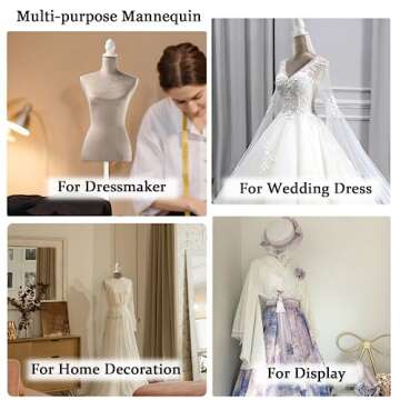 HOMBOUR Female Mannequin Torso Dress Form, Sewing Mannequin Body, Adjustable Manikin with Wooden Tripod Base Stand for Display Dressmaker Jewelry, Grey