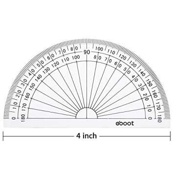 EBOOT 50 Pcs Math Protractors Plastic Protractor 180 Degrees, 4 Inches(Clear)