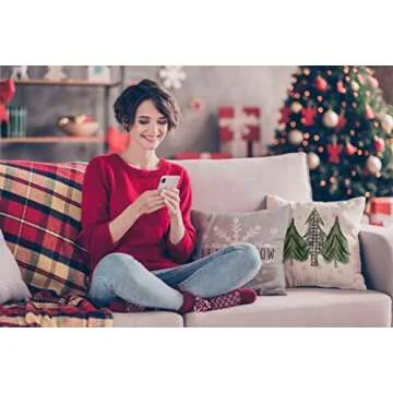 Glaring Christmas Pillow Covers 18x18 Set of 4 Farmhouse Christmas Decorations Merry Tree Joy Let It...