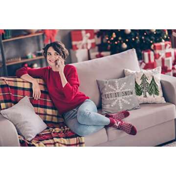 Glaring Christmas Pillow Covers 18x18 Set of 4 Farmhouse Christmas Decorations Merry Tree Joy Let It Snow FA La La Winter Holiday Decor Throw Cushion Case for Home Couch