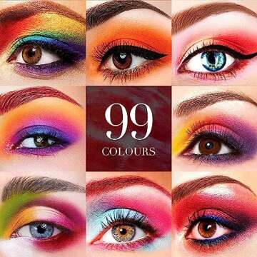 99 Colors Eyeshadow Palette, Rainbow Colors Makeup Eyeshadow Palette, Professional High Pigmented Ma...