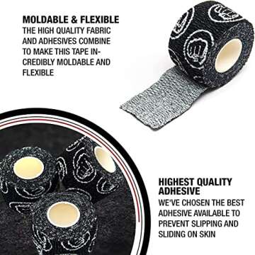 WOD Nation Weightlifting Hook Grip Tape - Comfortable, Stretchy Athletic Thumb Tape for Cross Training – Protects Wrist & Finger - Weight Lifting - Powerlifting (3-Pack, 23ft Each, Black)