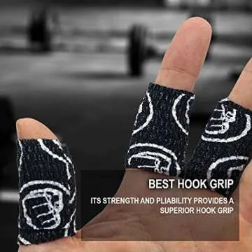 WOD Nation Weightlifting Hook Grip Tape - Comfortable, Stretchy Athletic Thumb Tape for Cross Training – Protects Wrist & Finger - Weight Lifting - Powerlifting (3-Pack, 23ft Each, Black)