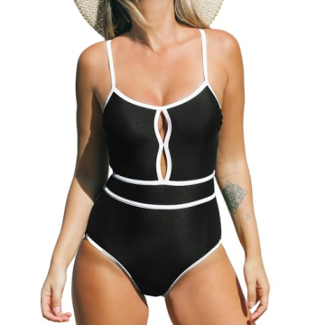 CUPSHE Women's One Piece Swimsuit Scoop Neck Bathing Suit Keyhole Cutout Color Block Adjustable Stra...