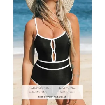 CUPSHE Women's One Piece Swimsuit Scoop Neck Bathing Suit Keyhole Cutout Color Block Adjustable Straps Swimwear, M