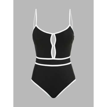CUPSHE Women's One Piece Swimsuit Scoop Neck Bathing Suit Keyhole Cutout Color Block Adjustable Straps Swimwear, M