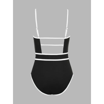 CUPSHE Women's One Piece Swimsuit Scoop Neck Bathing Suit Keyhole Cutout Color Block Adjustable Straps Swimwear, M