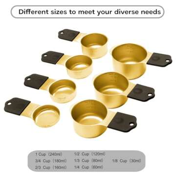 Magnetic Measuring Cups and Spoons Set, Including 7 Stainless Steel Nesting Gold Measuring Cups & 8 Magnetic Gold Measuring Spoons with 1 Leveler for Cooking & Baking