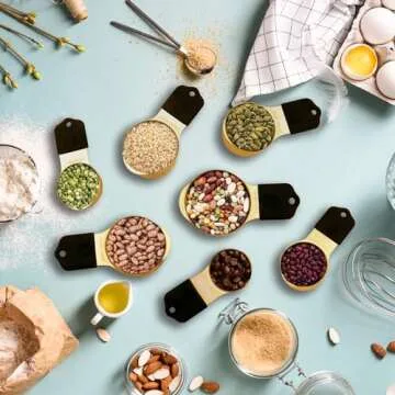 Magnetic Measuring Cups and Spoons Set, Including 7 Stainless Steel Nesting Gold Measuring Cups & 8 Magnetic Gold Measuring Spoons with 1 Leveler for Cooking & Baking