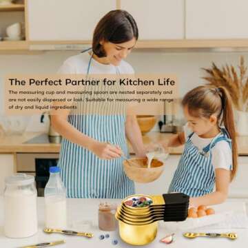 Magnetic Measuring Cups and Spoons Set, Including 7 Stainless Steel Nesting Gold Measuring Cups & 8 Magnetic Gold Measuring Spoons with 1 Leveler for Cooking & Baking