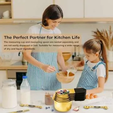 Magnetic Measuring Cups and Spoons Set, Including 7 Stainless Steel Nesting Gold Measuring Cups & 8 Magnetic Gold Measuring Spoons with 1 Leveler for Cooking & Baking