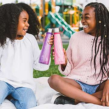 S'well S'ip by S'well Stainless Steel Water Bottle - 15 Oz - Pink Meadow - Double-Walled Vacuum-Insulated Keeps Drinks Cold for 24 Hours and Hot for 10 - with No Condensation - BPA-Free